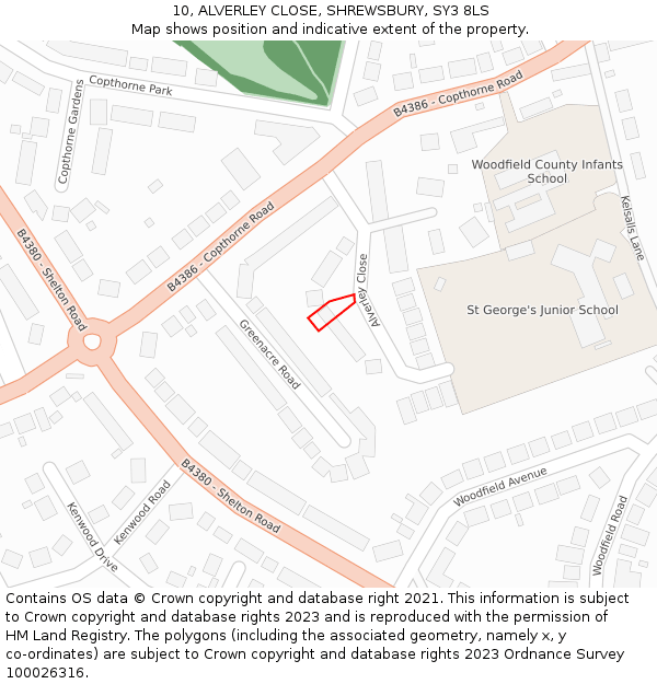 10, ALVERLEY CLOSE, SHREWSBURY, SY3 8LS: Location map and indicative extent of plot