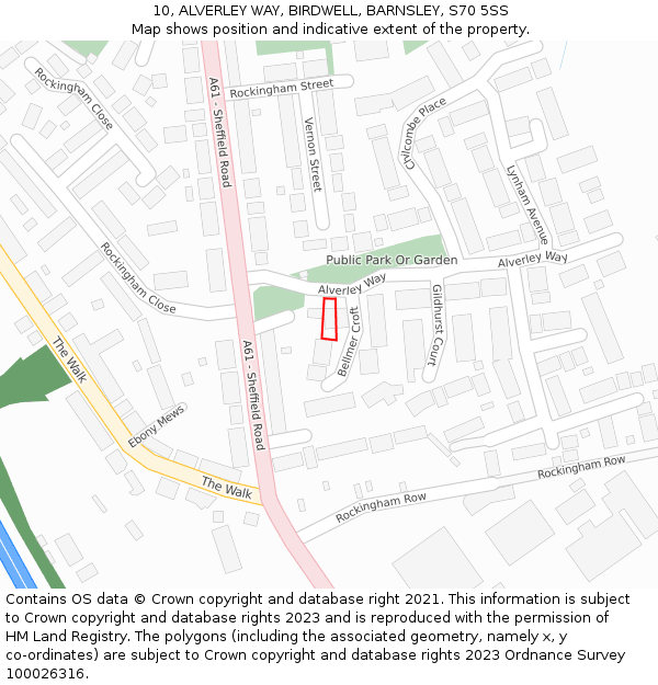 10, ALVERLEY WAY, BIRDWELL, BARNSLEY, S70 5SS: Location map and indicative extent of plot
