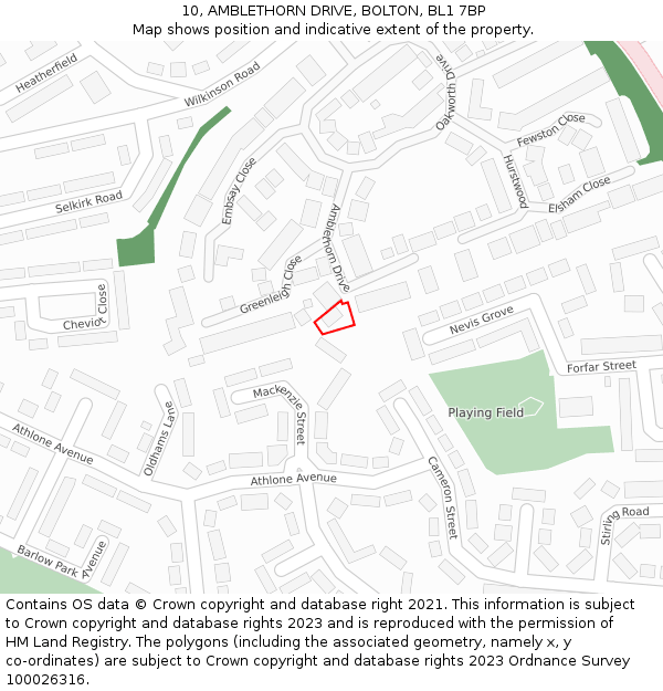 10, AMBLETHORN DRIVE, BOLTON, BL1 7BP: Location map and indicative extent of plot