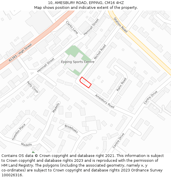 10, AMESBURY ROAD, EPPING, CM16 4HZ: Location map and indicative extent of plot
