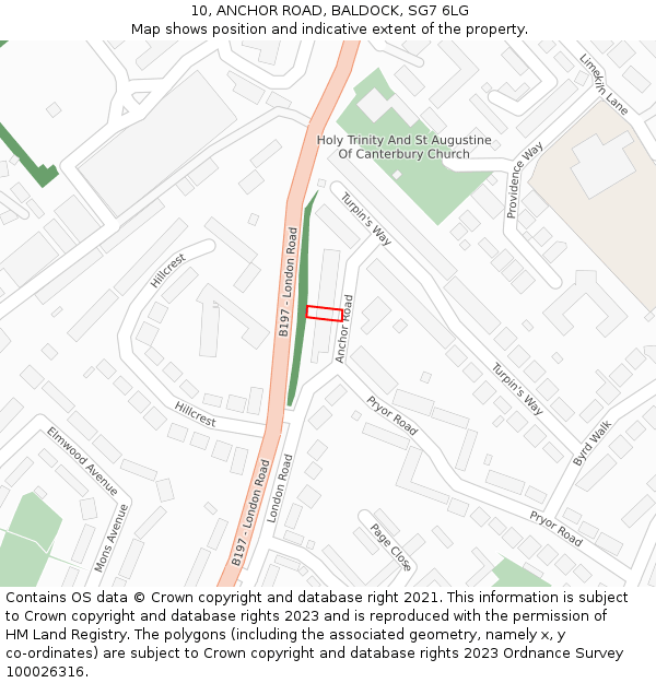 10, ANCHOR ROAD, BALDOCK, SG7 6LG: Location map and indicative extent of plot