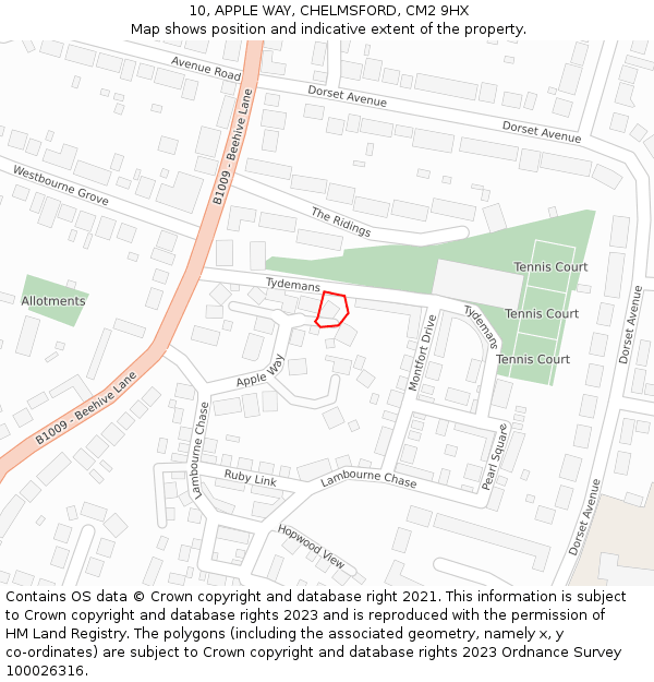 10, APPLE WAY, CHELMSFORD, CM2 9HX: Location map and indicative extent of plot