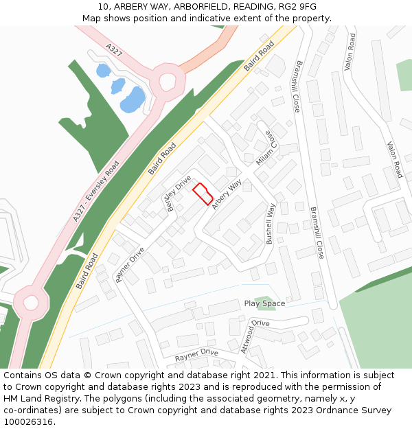 10, ARBERY WAY, ARBORFIELD, READING, RG2 9FG: Location map and indicative extent of plot