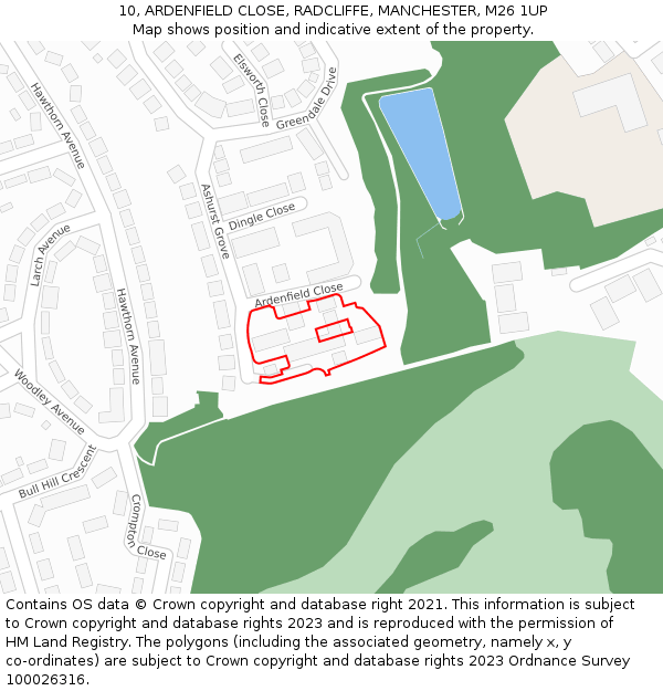 10, ARDENFIELD CLOSE, RADCLIFFE, MANCHESTER, M26 1UP: Location map and indicative extent of plot