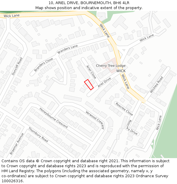 10, ARIEL DRIVE, BOURNEMOUTH, BH6 4LR: Location map and indicative extent of plot
