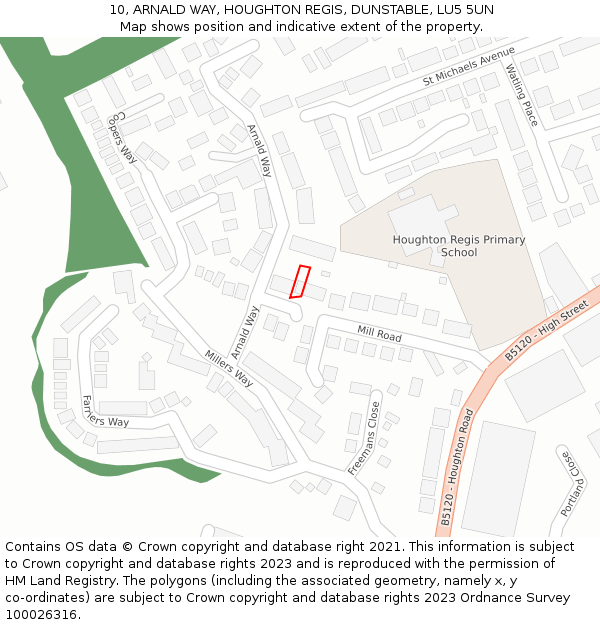 10, ARNALD WAY, HOUGHTON REGIS, DUNSTABLE, LU5 5UN: Location map and indicative extent of plot