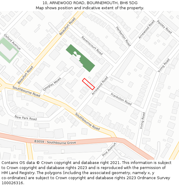 10, ARNEWOOD ROAD, BOURNEMOUTH, BH6 5DG: Location map and indicative extent of plot
