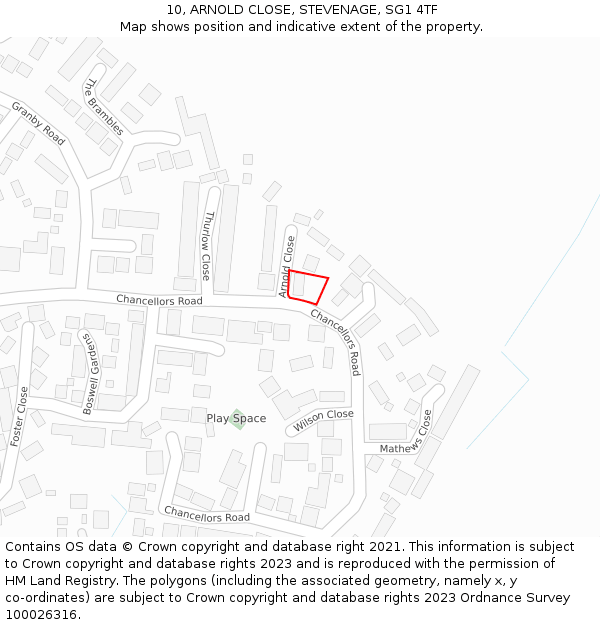 10, ARNOLD CLOSE, STEVENAGE, SG1 4TF: Location map and indicative extent of plot