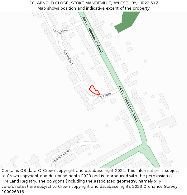 10, ARNOLD CLOSE, STOKE MANDEVILLE, AYLESBURY, HP22 5XZ: Location map and indicative extent of plot