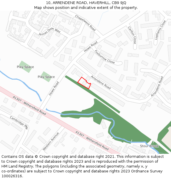 10, ARRENDENE ROAD, HAVERHILL, CB9 9JQ: Location map and indicative extent of plot