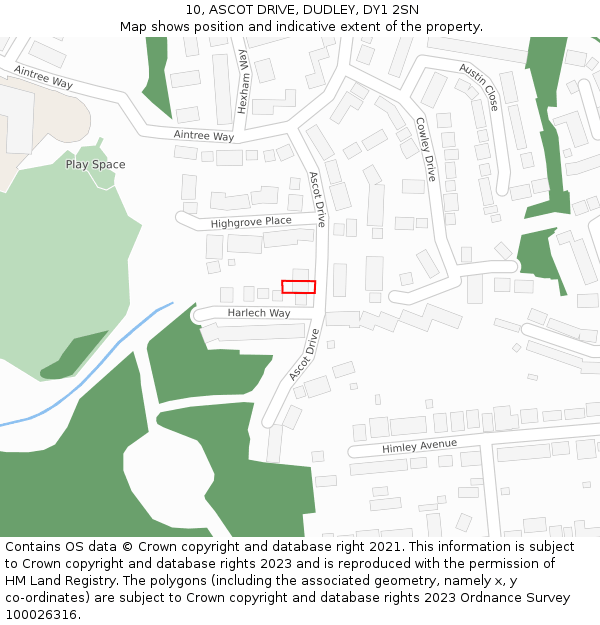10, ASCOT DRIVE, DUDLEY, DY1 2SN: Location map and indicative extent of plot