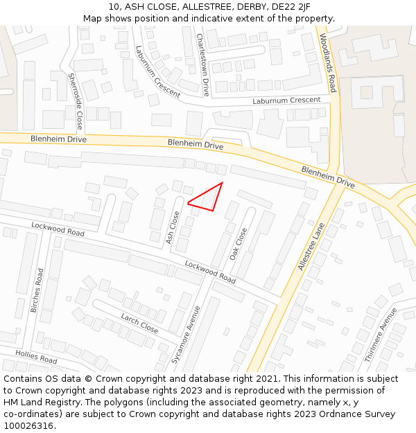 10, ASH CLOSE, ALLESTREE, DERBY, DE22 2JF: Location map and indicative extent of plot