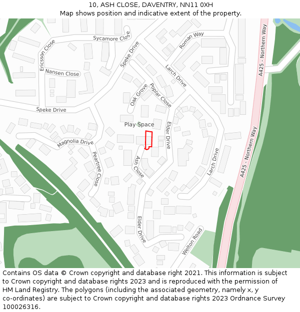 10, ASH CLOSE, DAVENTRY, NN11 0XH: Location map and indicative extent of plot