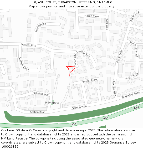 10, ASH COURT, THRAPSTON, KETTERING, NN14 4LP: Location map and indicative extent of plot