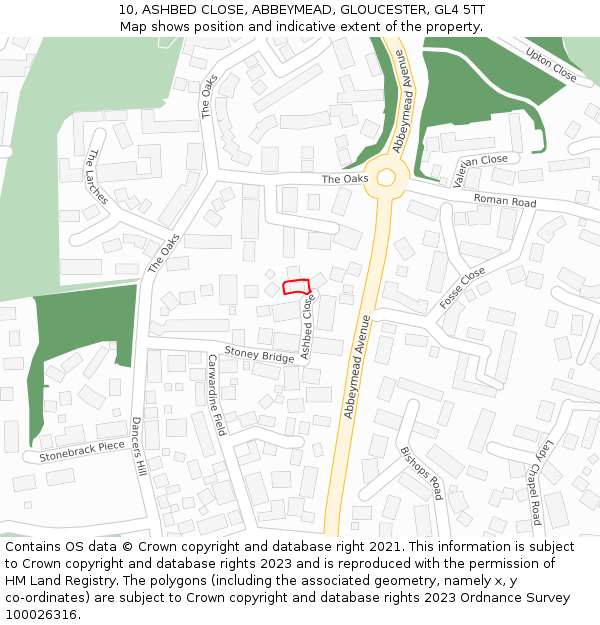 10, ASHBED CLOSE, ABBEYMEAD, GLOUCESTER, GL4 5TT: Location map and indicative extent of plot