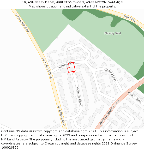 10, ASHBERRY DRIVE, APPLETON THORN, WARRINGTON, WA4 4QS: Location map and indicative extent of plot
