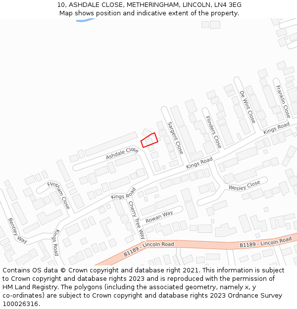 10, ASHDALE CLOSE, METHERINGHAM, LINCOLN, LN4 3EG: Location map and indicative extent of plot