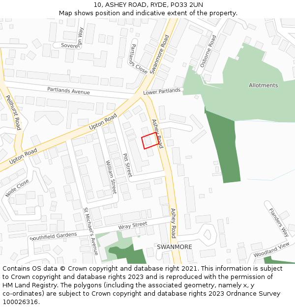 10, ASHEY ROAD, RYDE, PO33 2UN: Location map and indicative extent of plot