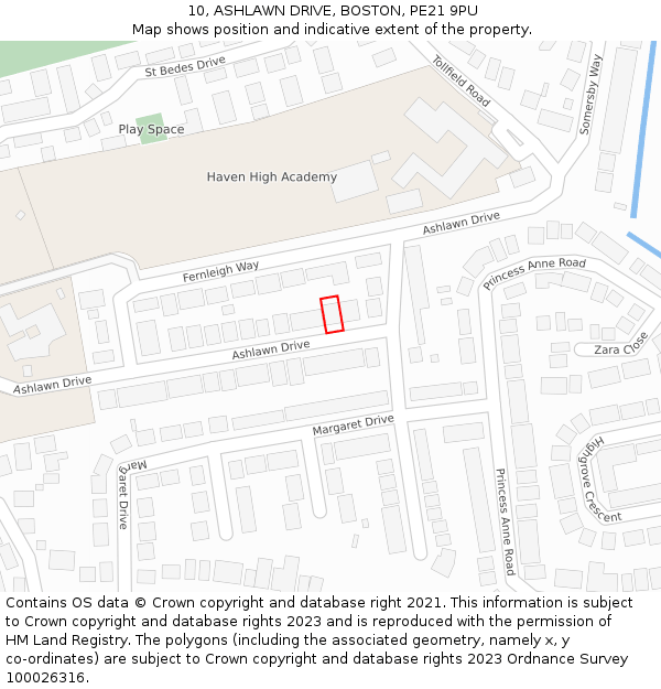 10, ASHLAWN DRIVE, BOSTON, PE21 9PU: Location map and indicative extent of plot