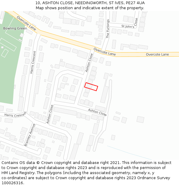 10, ASHTON CLOSE, NEEDINGWORTH, ST IVES, PE27 4UA: Location map and indicative extent of plot