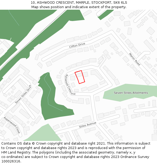 10, ASHWOOD CRESCENT, MARPLE, STOCKPORT, SK6 6LS: Location map and indicative extent of plot