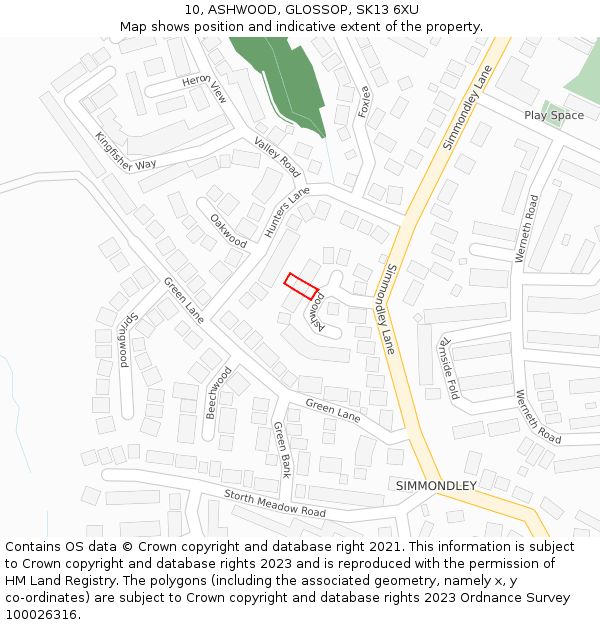 10, ASHWOOD, GLOSSOP, SK13 6XU: Location map and indicative extent of plot