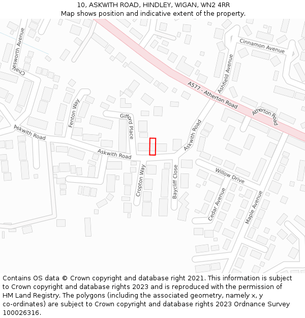 10, ASKWITH ROAD, HINDLEY, WIGAN, WN2 4RR: Location map and indicative extent of plot