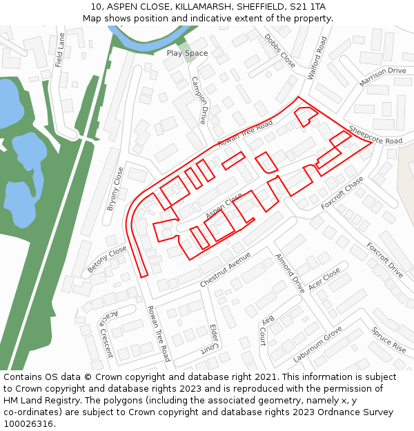 10, ASPEN CLOSE, KILLAMARSH, SHEFFIELD, S21 1TA: Location map and indicative extent of plot