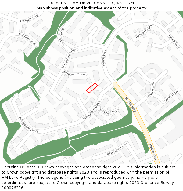 10, ATTINGHAM DRIVE, CANNOCK, WS11 7YB: Location map and indicative extent of plot