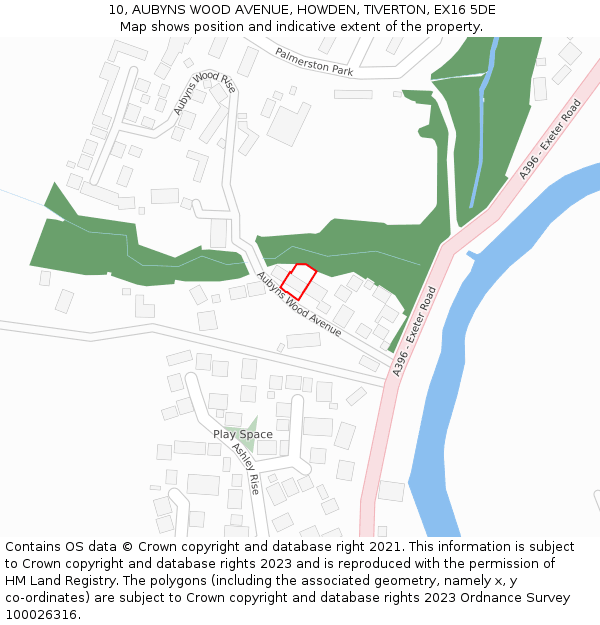 10, AUBYNS WOOD AVENUE, HOWDEN, TIVERTON, EX16 5DE: Location map and indicative extent of plot