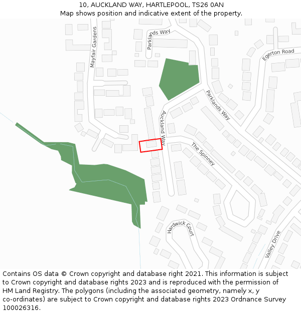 10, AUCKLAND WAY, HARTLEPOOL, TS26 0AN: Location map and indicative extent of plot
