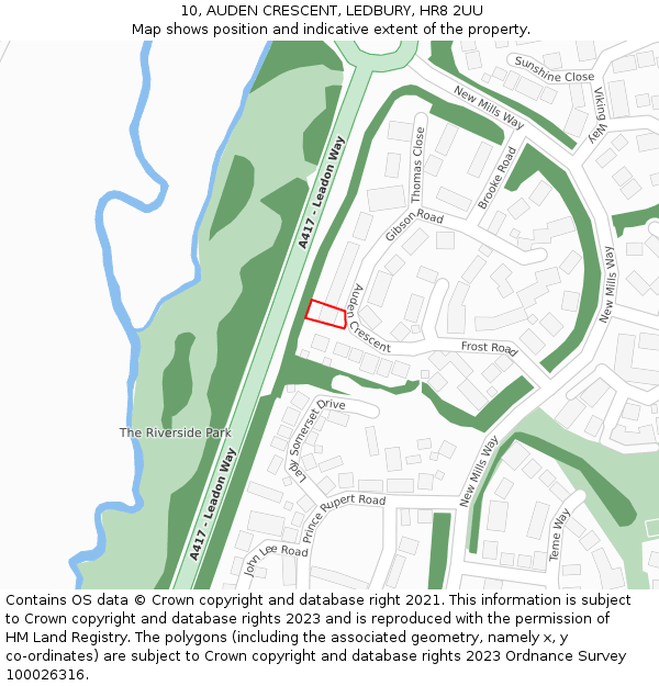 10, AUDEN CRESCENT, LEDBURY, HR8 2UU: Location map and indicative extent of plot