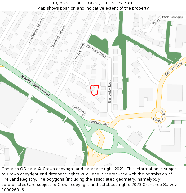 10, AUSTHORPE COURT, LEEDS, LS15 8TE: Location map and indicative extent of plot