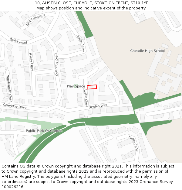 10, AUSTIN CLOSE, CHEADLE, STOKE-ON-TRENT, ST10 1YF: Location map and indicative extent of plot