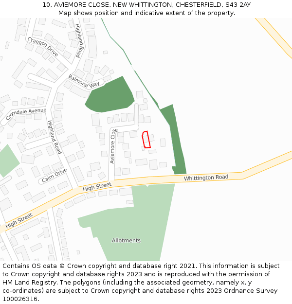 10, AVIEMORE CLOSE, NEW WHITTINGTON, CHESTERFIELD, S43 2AY: Location map and indicative extent of plot