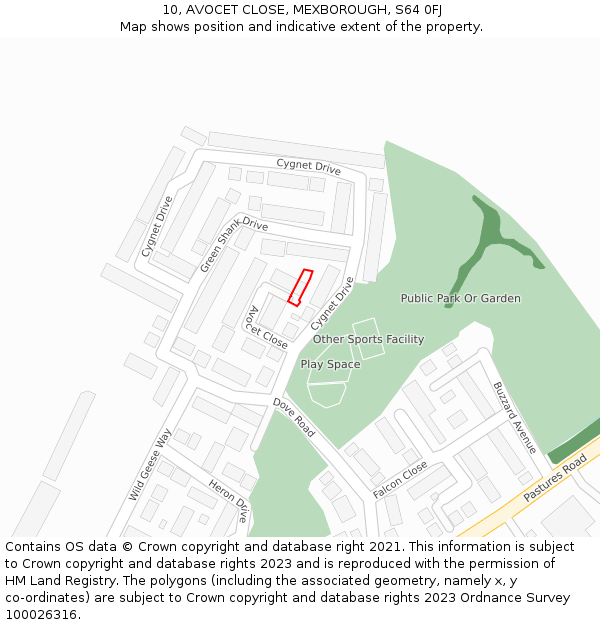 10, AVOCET CLOSE, MEXBOROUGH, S64 0FJ: Location map and indicative extent of plot