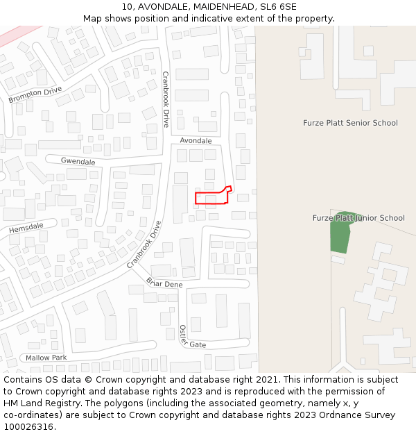 10, AVONDALE, MAIDENHEAD, SL6 6SE: Location map and indicative extent of plot