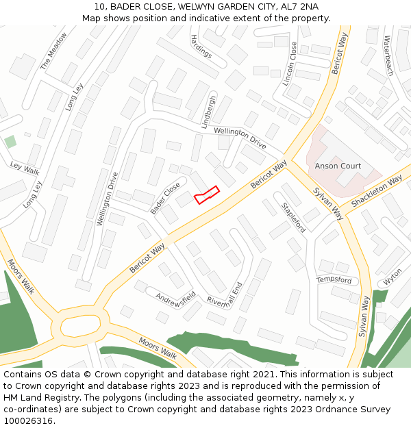 10, BADER CLOSE, WELWYN GARDEN CITY, AL7 2NA: Location map and indicative extent of plot