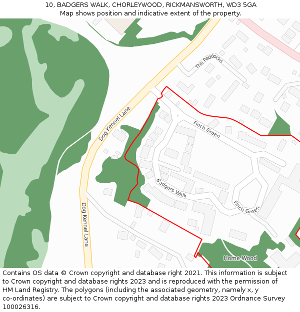 10, BADGERS WALK, CHORLEYWOOD, RICKMANSWORTH, WD3 5GA: Location map and indicative extent of plot