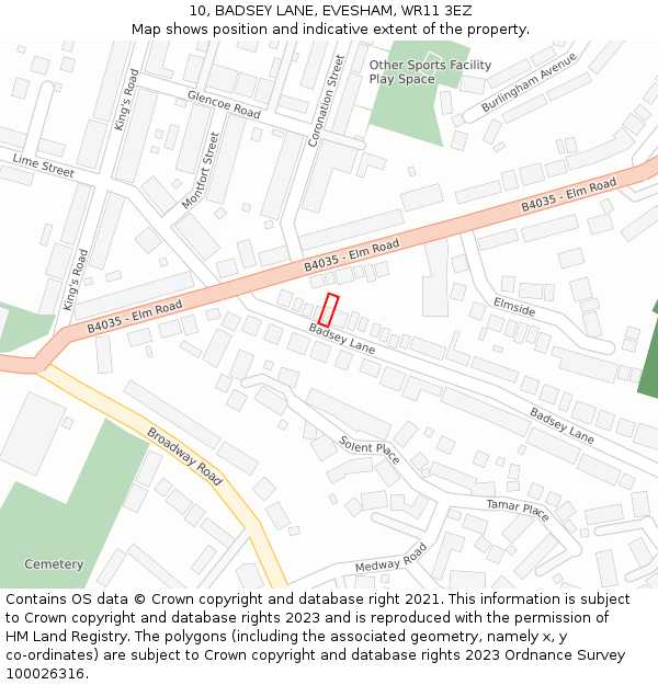 10, BADSEY LANE, EVESHAM, WR11 3EZ: Location map and indicative extent of plot
