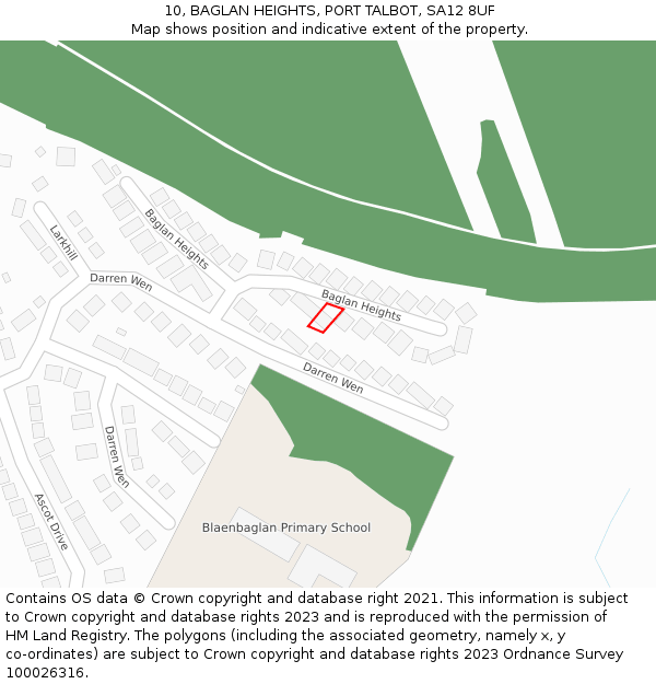 10, BAGLAN HEIGHTS, PORT TALBOT, SA12 8UF: Location map and indicative extent of plot