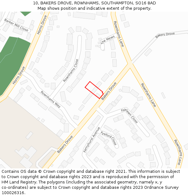 10, BAKERS DROVE, ROWNHAMS, SOUTHAMPTON, SO16 8AD: Location map and indicative extent of plot
