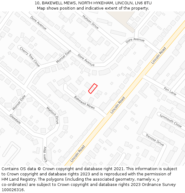 10, BAKEWELL MEWS, NORTH HYKEHAM, LINCOLN, LN6 8TU: Location map and indicative extent of plot