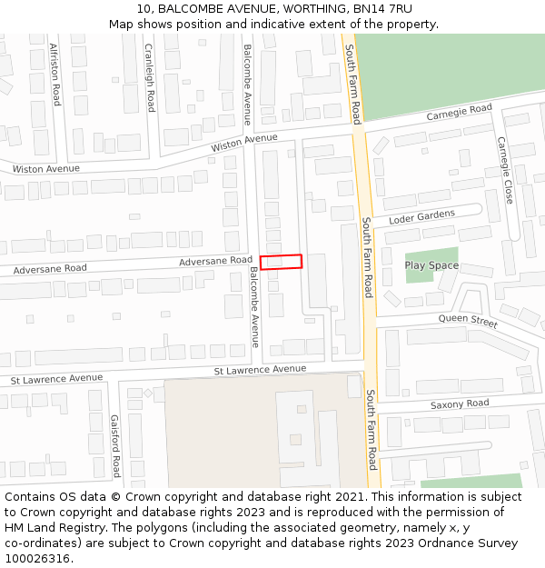 10, BALCOMBE AVENUE, WORTHING, BN14 7RU: Location map and indicative extent of plot