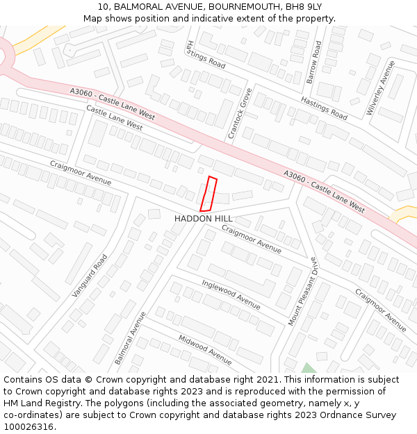 10, BALMORAL AVENUE, BOURNEMOUTH, BH8 9LY: Location map and indicative extent of plot