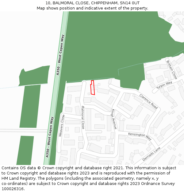 10, BALMORAL CLOSE, CHIPPENHAM, SN14 0UT: Location map and indicative extent of plot