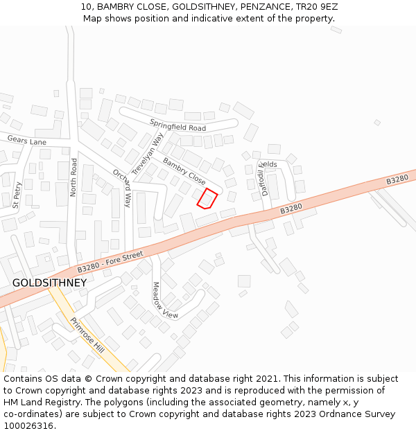 10, BAMBRY CLOSE, GOLDSITHNEY, PENZANCE, TR20 9EZ: Location map and indicative extent of plot