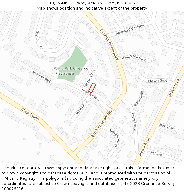 10, BANISTER WAY, WYMONDHAM, NR18 0TY: Location map and indicative extent of plot