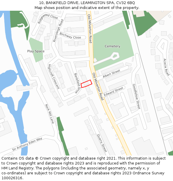 10, BANKFIELD DRIVE, LEAMINGTON SPA, CV32 6BQ: Location map and indicative extent of plot
