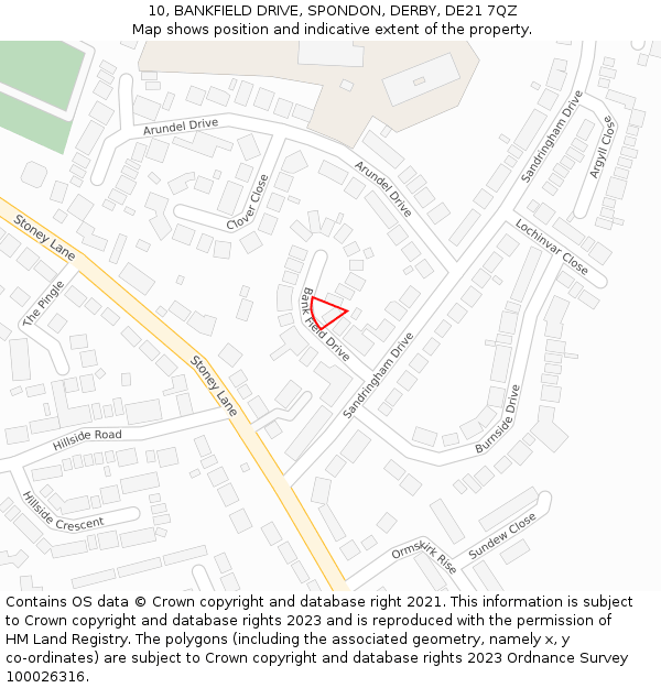 10, BANKFIELD DRIVE, SPONDON, DERBY, DE21 7QZ: Location map and indicative extent of plot